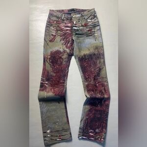 Just Cavalli Vintage Rare Y2K Deconstruct Flower Print Jeans Size 28 Grey Red